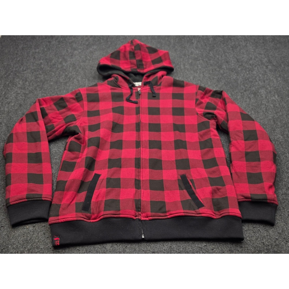 Tony Hawk Hoodie Men XXL Red Black Buffalo Plaid Sherpa Lined Zip HK042820-05
